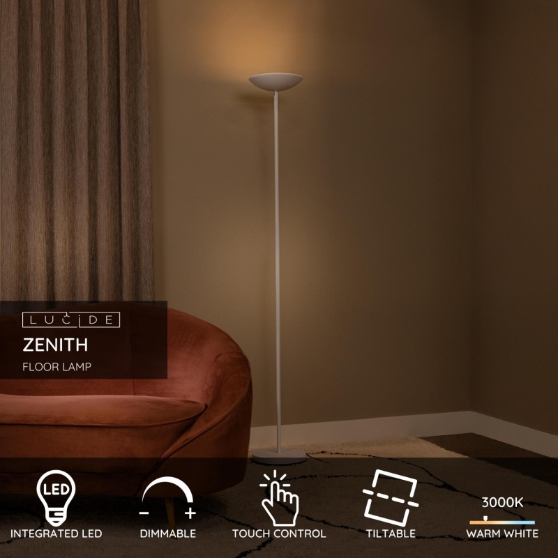 Lucide ZENITH - Stojacia lampa - LED Dim. - 1x20W 3000K - Biela